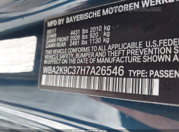 WBA2K9C37H7A26546 2017 BMW 2 SERIES Blue ძრავის განყოფილების ხედი