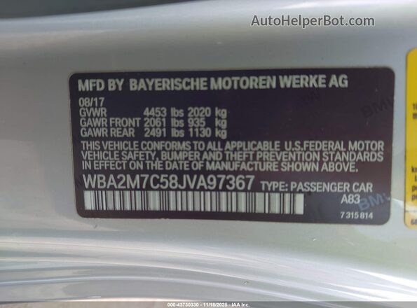 WBA2M7C58JVA97367 2018 BMW 2 SERIES Silver Вид підкапотного простору