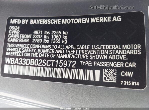 WBA33DB02SCT15972 2025 BMW 4 SERIES Gray Widok komory silnika