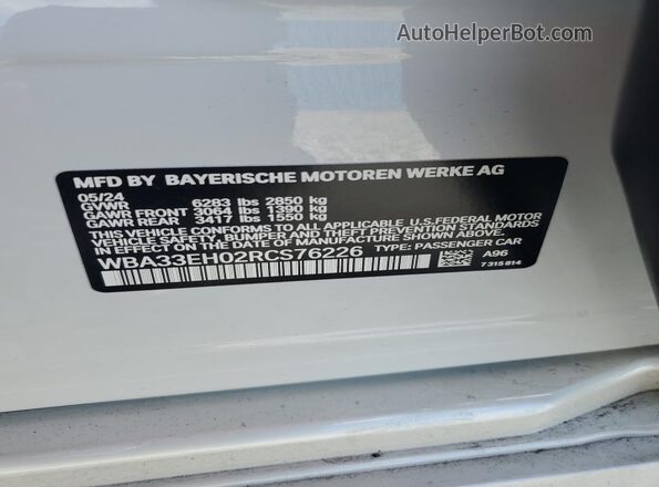 WBA33EH02RCS76226 2024 BMW 7 SERIES White Engine compartment view