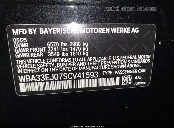 WBA33EJ07SCV41593 2025 BMW 7 SERIES Black 