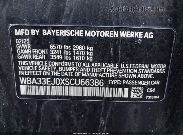 WBA33EJ0XSCU66386 2025 BMW 7 SERIES Black 