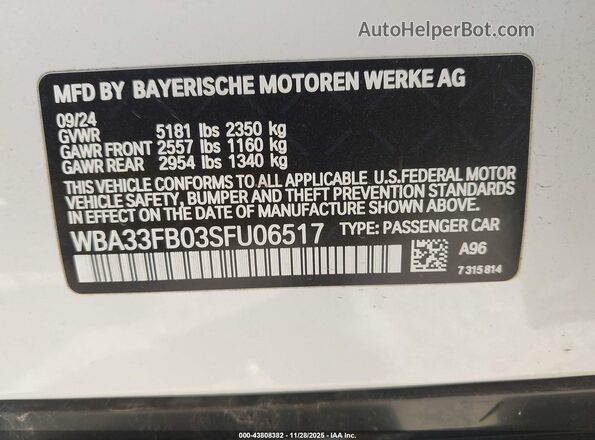 WBA33FB03SFU06517 2025 BMW 4 SERIES White ძრავის განყოფილების ხედი