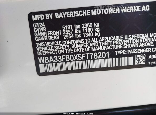 WBA33FB0XSFT78201 2025 BMW 4 SERIES Black Շարժիչի բաժամունքի տեսք