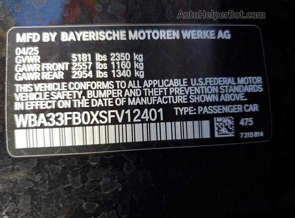 WBA33FB0XSFV12401 2025 BMW 7 SERIES Black 