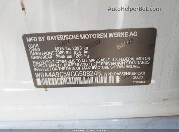 WBA4A9C59GG508248 2016 BMW 4 SERIES White Widok komory silnika