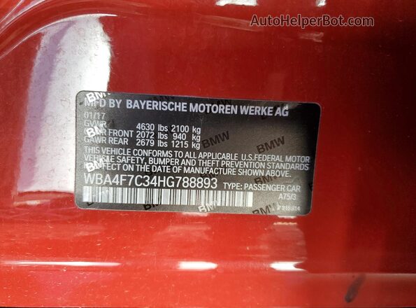 WBA4F7C34HG788893 2017 BMW 4 SERIES Red ძრავის განყოფილების ხედი