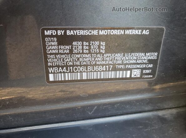 WBA4J1C06LBU68417 2020 BMW 4 SERIES Gray Widok komory silnika