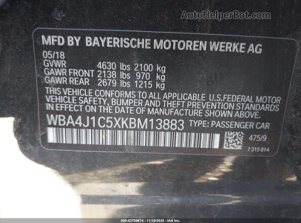 WBA4J1C5XKBM13883 2019 BMW 4 SERIES Black Շարժիչի բաժամունքի տեսք