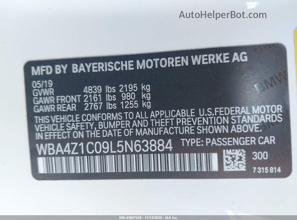 WBA4Z1C09L5N63884 2020 BMW 4 SERIES White Շարժիչի բաժամունքի տեսք