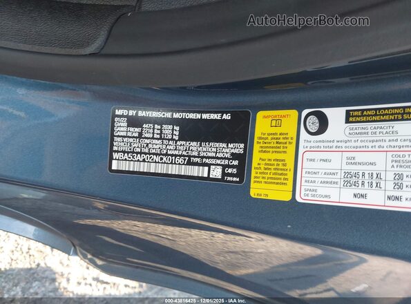 WBA53AP02NCK01667 2022 BMW 4 SERIES Blue Շարժիչի բաժամունքի տեսք