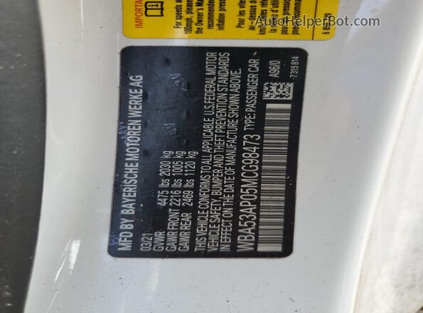 WBA53AP05MCG98473 2021 BMW 4 SERIES White Engine compartment view