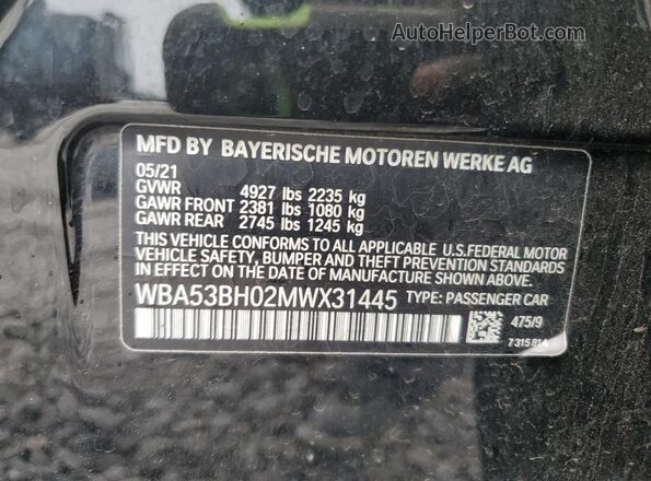 WBA53BH02MWX31445 2021 BMW 5 SERIES Black Widok komory silnika