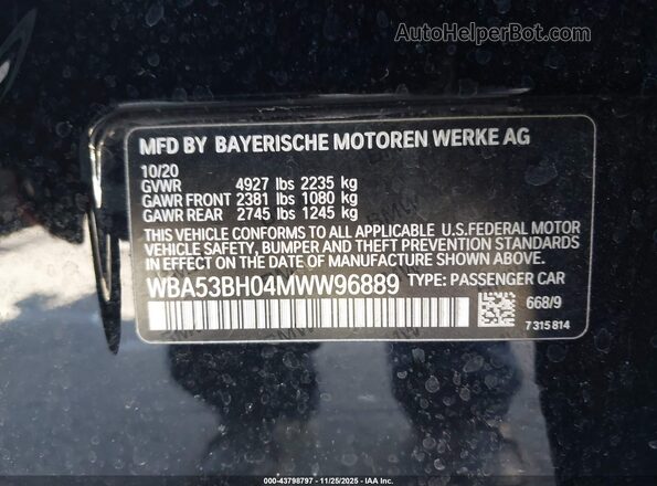 WBA53BH04MWW96889 2021 BMW 5 SERIES Black Engine compartment view