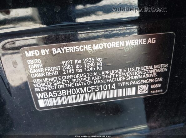 WBA53BH0XMCF31014 2021 BMW 5 SERIES Black ძრავის განყოფილების ხედი
