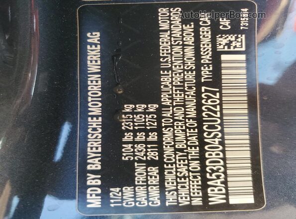 WBA53DB04SCU22627 2025 BMW 4 SERIES Blue Vista de la etiqueta del VIN