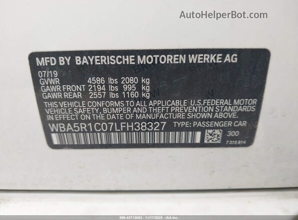 WBA5R1C07LFH38327 2020 BMW 3 SERIES White ძრავის განყოფილების ხედი