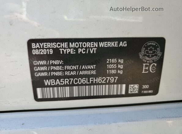 WBA5R7C06LFH62797 2020 BMW 3 SERIES White VIN sticker view