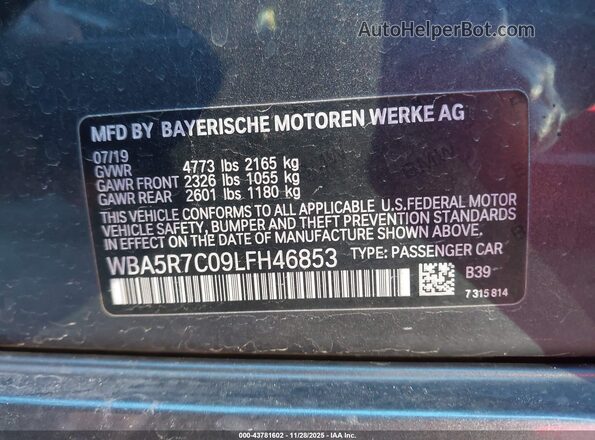 WBA5R7C09LFH46853 2020 BMW 3 SERIES Gray Widok komory silnika