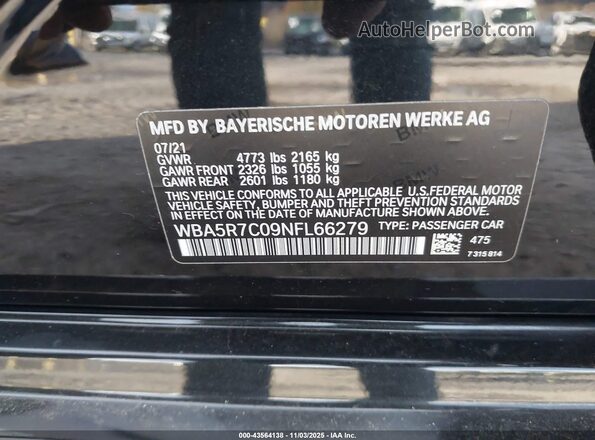 WBA5R7C09NFL66279 2022 BMW 3 SERIES Black Engine compartment view