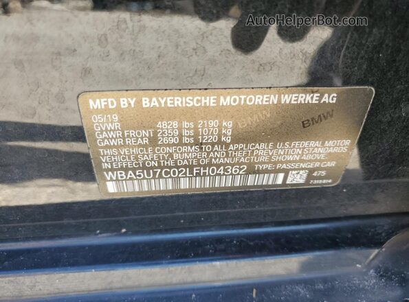 WBA5U7C02LFH04362 2020 BMW M3 Black Vista de la etiqueta del VIN