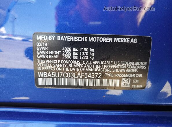 WBA5U7C03LAF54372 2020 BMW M3 Blue Շարժիչի բաժամունքի տեսք
