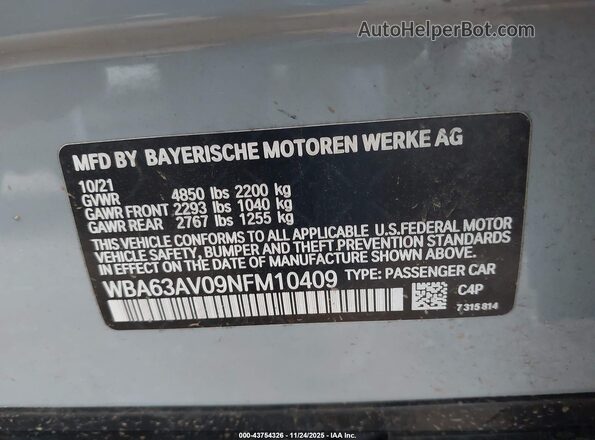WBA63AV09NFM10409 2022 BMW 4 SERIES Gray Engine compartment view