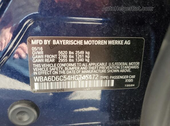 WBA6D6C54HG745472 2017 BMW ALPINA Синий Вид наклейки с VIN-кодом
