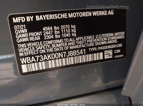 WBA73AK00N7J88541 2022 BMW 2 SERIES Gray Engine compartment view