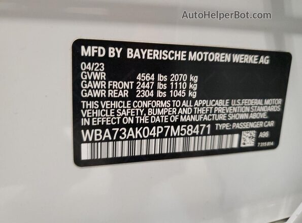 WBA73AK04P7M58471 2023 BMW 2 SERIES White Вид підкапотного простору