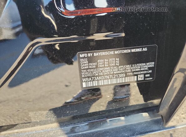 WBA73AK07N7L21389 2022 BMW 2 SERIES Black Vista de la etiqueta del VIN