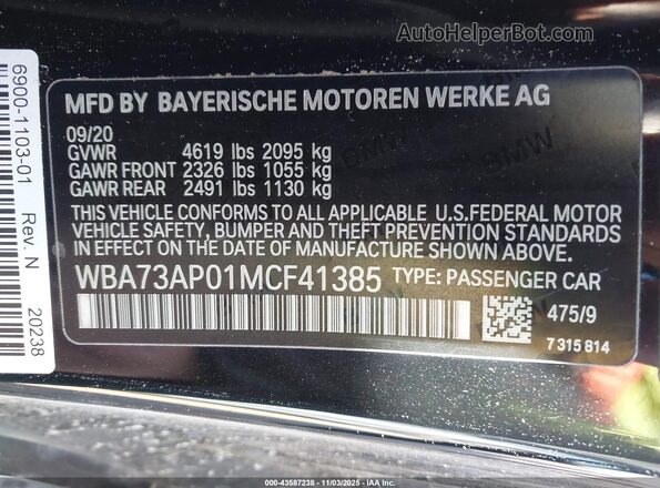 WBA73AP01MCF41385 2021 BMW 4 SERIES Black Engine compartment view