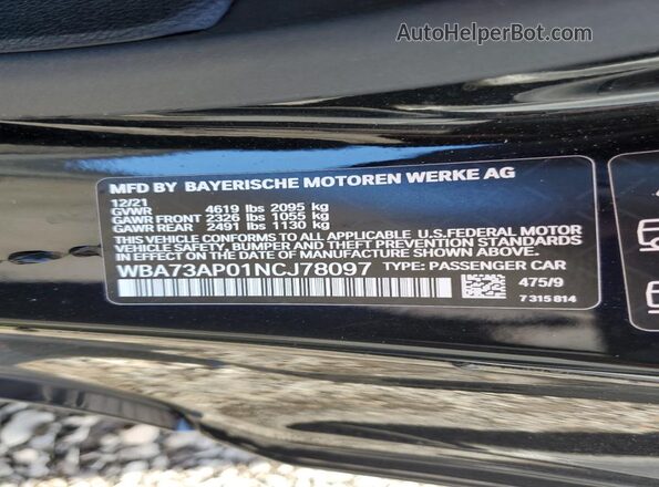 WBA73AP01NCJ78097 2022 BMW 4 SERIES Black Vista del compartimento del motor