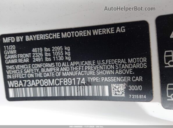 WBA73AP08MCF89174 2021 BMW 4 SERIES Белый Вид подкапотного пространства