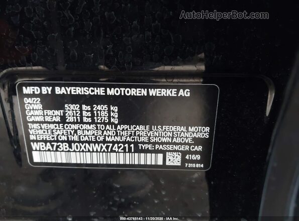 WBA73BJ0XNWX74211 2022 BMW 5 SERIES Dark Blue ძრავის განყოფილების ხედი