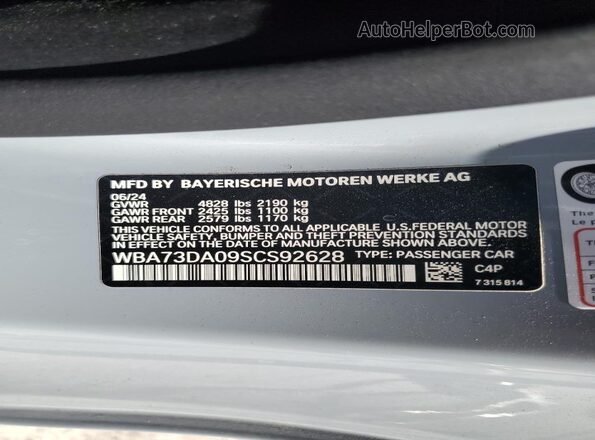 WBA73DA09SCS92628 2025 BMW M4 Gray Вид наклейки з VIN-кодом