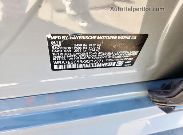WBA7E2C58KB217271 2019 BMW 7 SERIES Gray Widok komory silnika