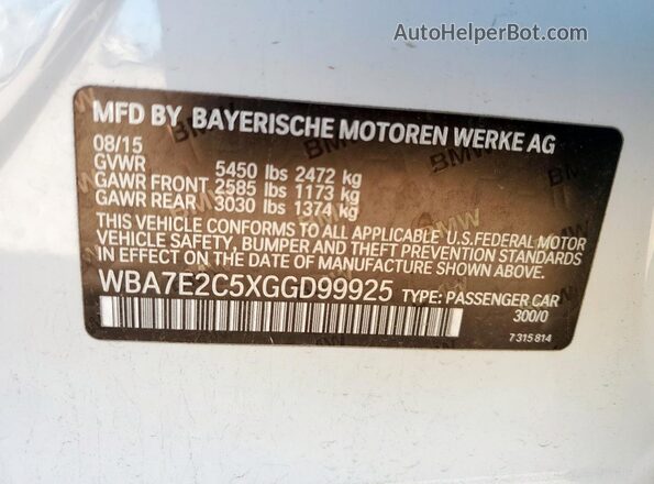 WBA7E2C5XGGD99925 2016 BMW 7 SERIES White VIN sticker view