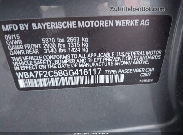 WBA7F2C58GG416117 2016 BMW 7 SERIES Gray Vista del compartimento del motor