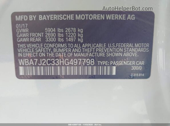 WBA7J2C33HG497798 2017 BMW 7 SERIES Белый Вид подкапотного пространства