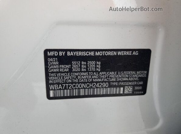 WBA7T2C00NCH24290 2022 BMW 7 SERIES White Vista del compartimento del motor