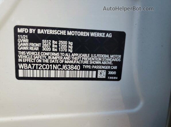 WBA7T2C01NCJ63840 2022 BMW 7 SERIES White Vista del compartimento del motor