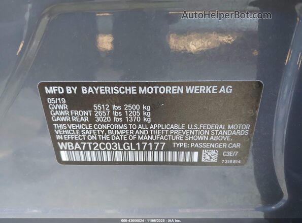 WBA7T2C03LGL17177 2020 BMW 7 SERIES Gray Widok komory silnika