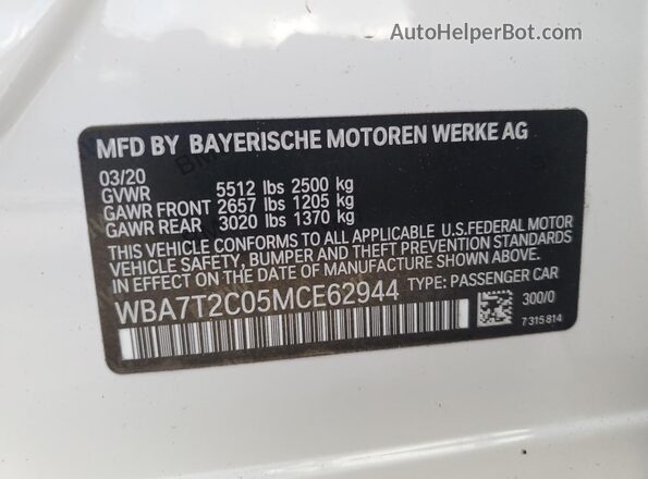 WBA7T2C05MCE62944 2021 BMW 7 SERIES Charcoal Вид підкапотного простору