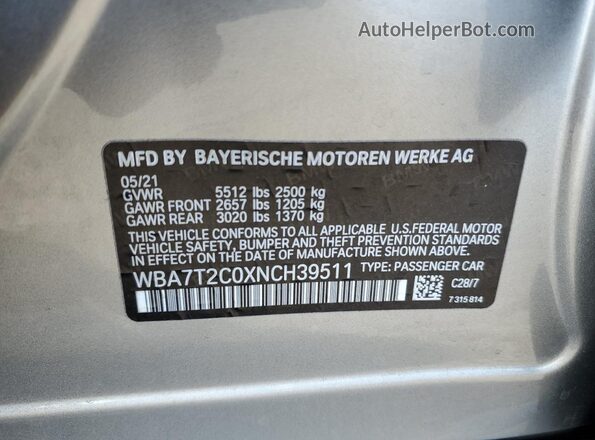 WBA7T2C0XNCH39511 2022 BMW 7 SERIES Silver Vista del compartimento del motor