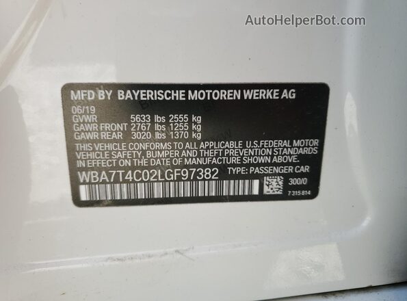 WBA7T4C02LGF97382 2020 BMW 7 SERIES White VIN կոդի պիտակի տեսք