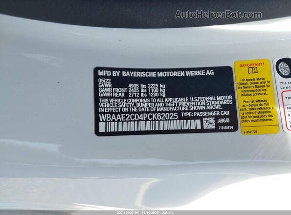WBAAE2C04PCK62025 2023 BMW 8 SERIES White Вид підкапотного простору