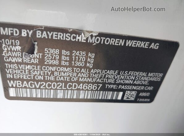WBAGV2C02LCD46867 2020 BMW 8 SERIES White Շարժիչի բաժամունքի տեսք