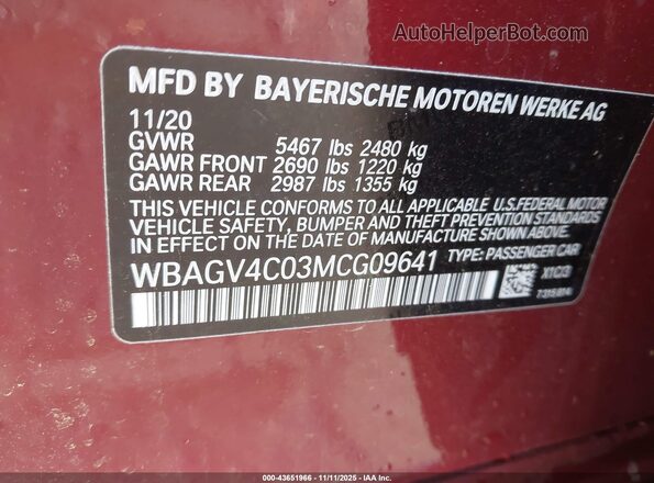 WBAGV4C03MCG09641 2021 BMW 8 SERIES Maroon Вид підкапотного простору