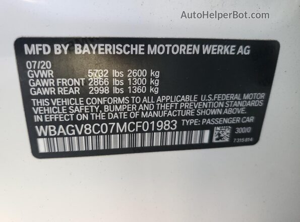 WBAGV8C07MCF01983 2021 BMW M8 White Engine compartment view